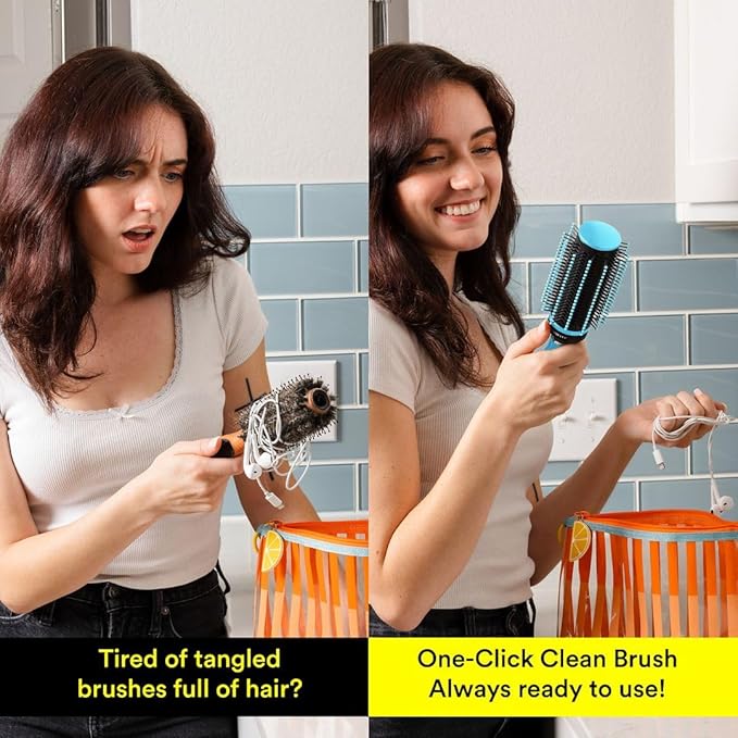 Detangler Self Cleaning Hair Brushes for Women - Round Brush for Blow Out Roller Retractable Travel Hairbrush Wet or Dry Hairs - Mint Birthday Christmas Gifts