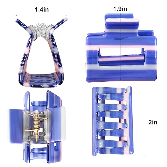 Tortoise Hair Clips for Women - 4Pcs 2" Small Acetate Striped Claw Barrettes for Thick & Thin Hair