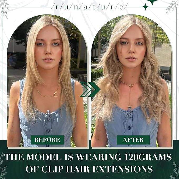 RUNATURE Clip in Hair Extensions Real Human Hair, Natural Hair Extensions Clip Ins, Remy Human Hair for Women Double Weft 16 Inch 50g 3pcs #16P22 Dark Ash Blonde Highlight Light Blonde