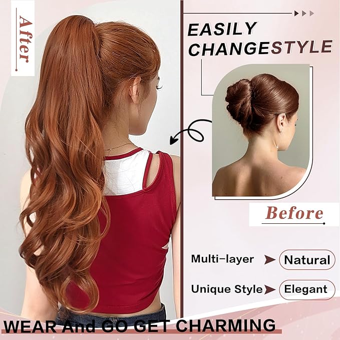 Ponytail Extension, Drawstring Ponytail Extension for Women 26 Inch Long Wavy Pony Tails Hair Extensions Synthetic Clip in Ponytail Hairpiece for Women(350#)