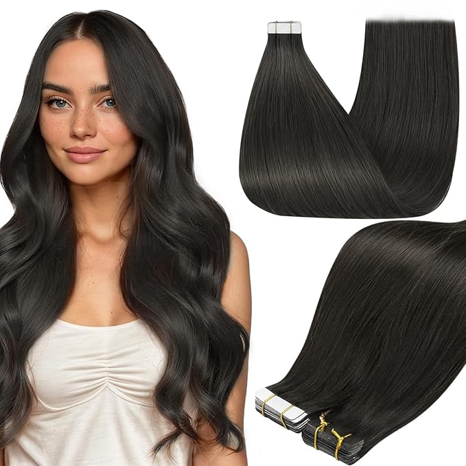 Full Shine Brown Tape in Human Hair Color 1C Mocha Brown Tape in Hair Extensions 22Inch Long Straight Skin Weft 50G Seamless Skin Weft 20Pcs Remy Extension Natural Brazilian