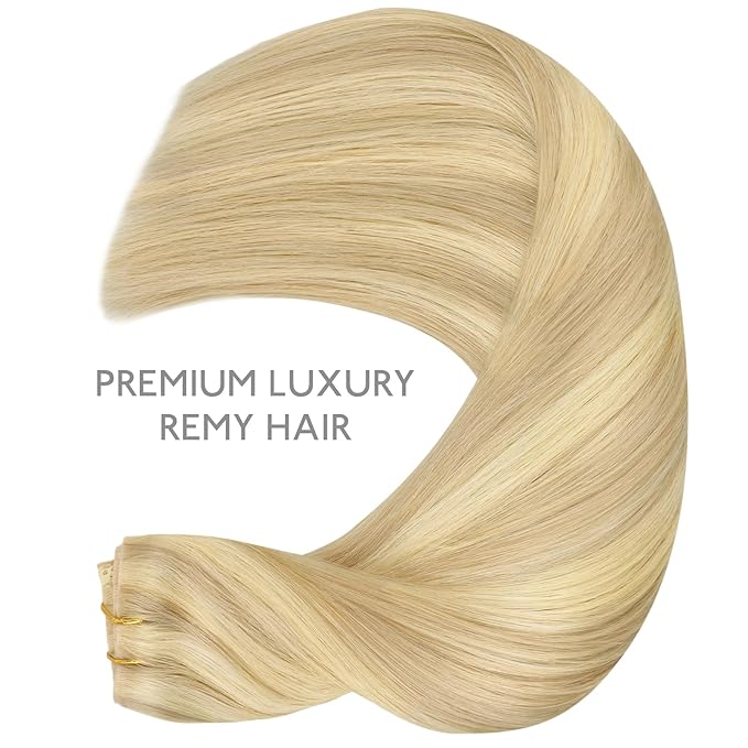 WENNALIFE Invisi Edge Clip in Hair Extensions Real Human Hair, 20 Inch 150g 7pcs Light Blonde Highlighted Golden Blonde Seamless Clip in Extensions Remy Hair Clip Ins Invisible PU Skin Weft Straight