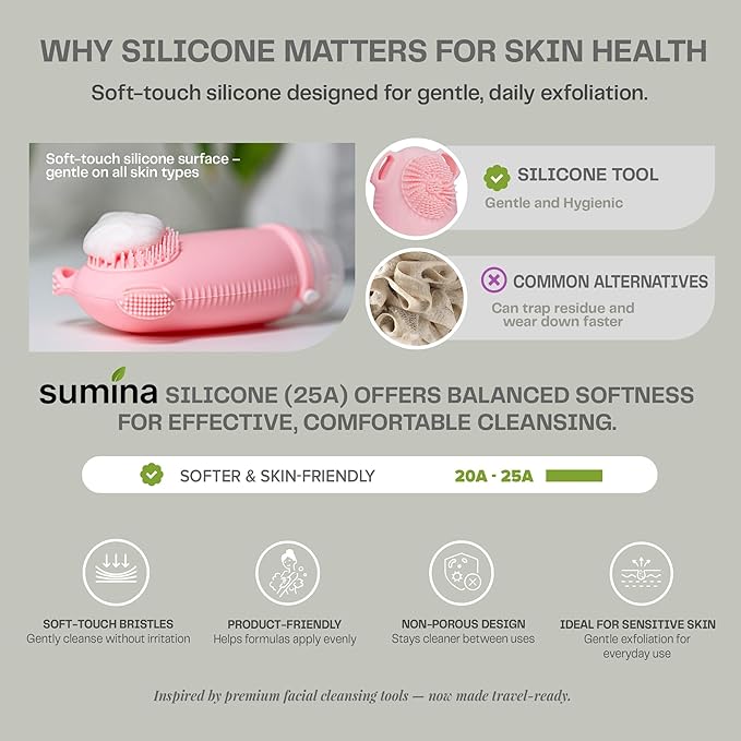 Sumina Silicone Travel Bottles 3-Pack (3.4 oz) with TSA Bag | TSA-Approved Leakproof Toiletry Containers | Refillable Shampoo Bottles with Gentle Exfoliation | Soft, Squeezable Silicone