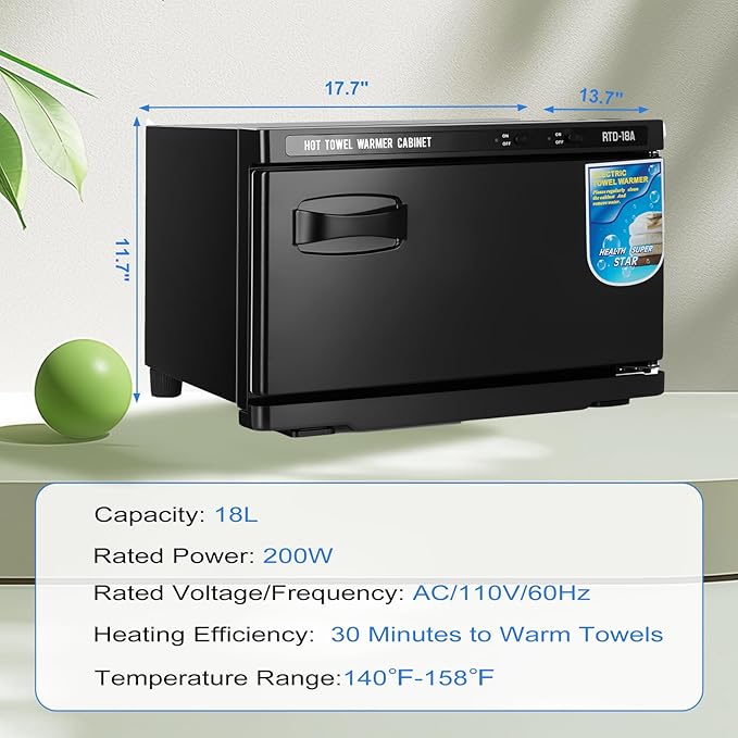 18L Professional Towel Warmer Cabinet, Fast Heating, Stainless Steel Design, 2-in-1 Heated Towel & Facial Spa Warmer for Salon, Barber, Massage, Estheticians