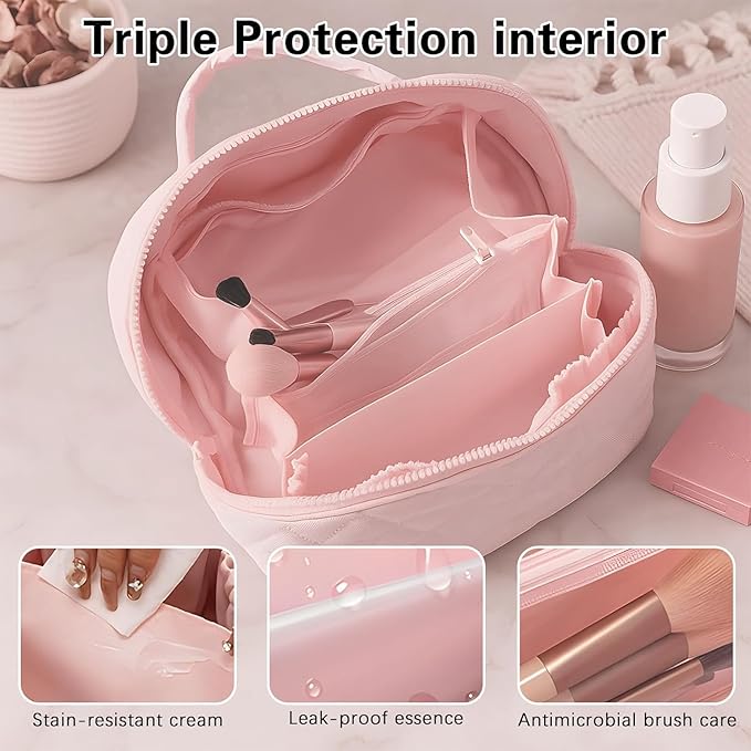 Cosmetic Bag for Travel, Large Capacity Pouch Purse Organizer, Waterproof Puffy Padded Make Up Toiletry Bag for Women (Green)
