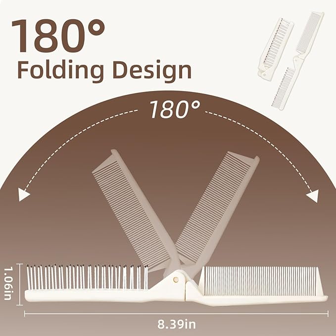 2 Pack Folding Hair Combs, Foldable Comb Brush Combo, Mini Protable Folding brush for Purse Bags Porket, Travel Size Hair Comb, Small Pocket Combs for Women Men and Kids(Beige)