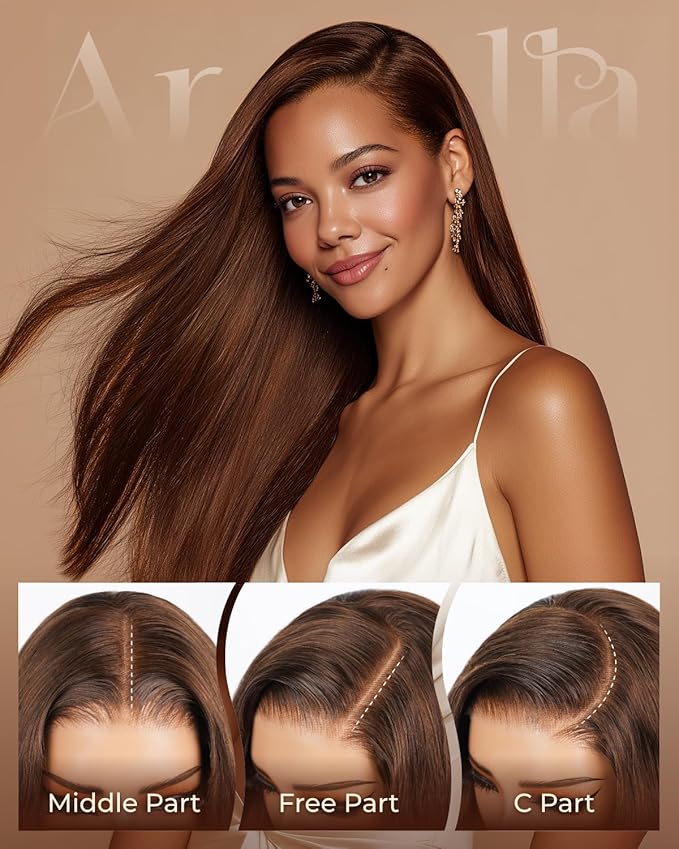 Arabella 13x6 Chocolate Brown Glueless Wigs Human Hair Pre Plucked Pre Cut 13x6 Ear to Ear Full HD Lace Front Wigs Human Hair 210% Density 4# Brown Straight Wig Drawstring Wig Human Hair 26 Inch