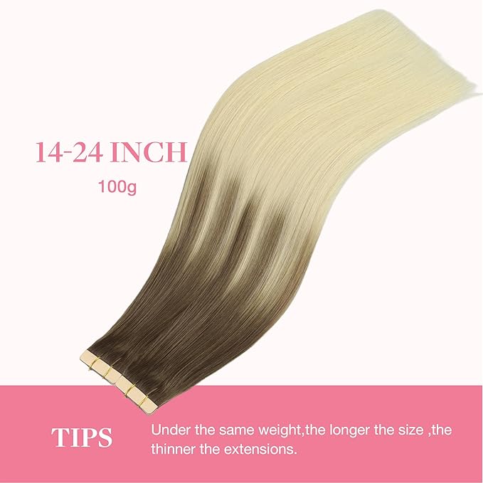 GOO GOO Tape in Hair Extensions Human Hair, 9/60 Balayage Ash Brown to Platinum Blonde, 12inch 80g 40pcs, Skin Weft Seamless Invisible, Silky Straight with Thick Ends, Remy Human Hair
