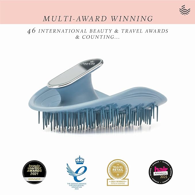 Manta Mirror Anti-Breakage Hairbrush – Travel Brush for Women, Gentle Wet & Dry Detangling Brush with Scalp Massager, Blue