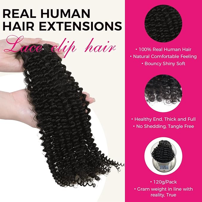 Lashey Hair Extensions Real Human Hair Clip ins Black Women Kinky Curly 120g 7pcs Clip in Human Hair Natural Black 24 Inch Clip in Curly Hair Extensions