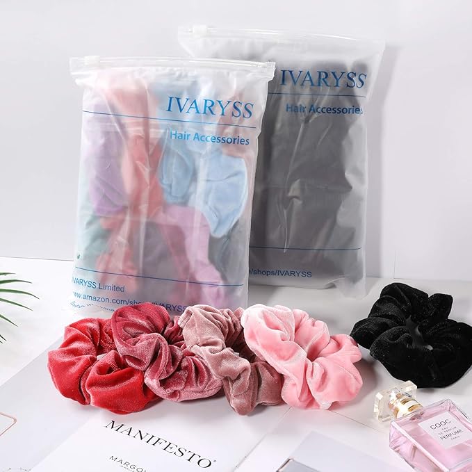 IVARYSS Extra Large Scrunchies for Women's Thick Hair, Premium Velvet Soft Jumbo Scrunchy, XL 6 inch Big Elastic Band Hair Accessories, 4 Pack, Black