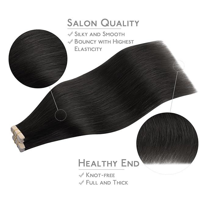 WENNALIFE Tape in Hair Extensions, 40pcs 100g 24 Inch Natural Black Human Hair, Straight Invisible Reusable Real Extensions