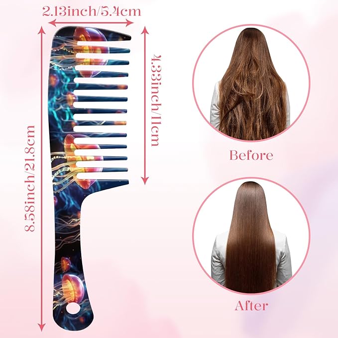 Wide Tooth Comb,Effortless Tangle Removal for Curly, Wet, Long Hair Wet,Cute Aesthetic Design for Women Men and Girls (Blue-17)