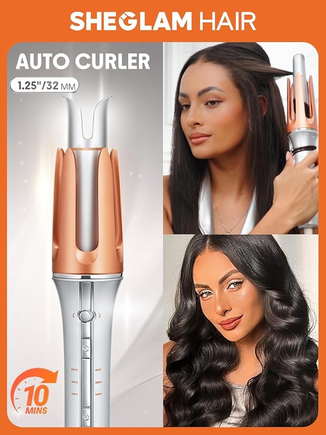 SHEGLAM Curling Iron Automatic Gift for Woman (Gold, 1.25 inch)