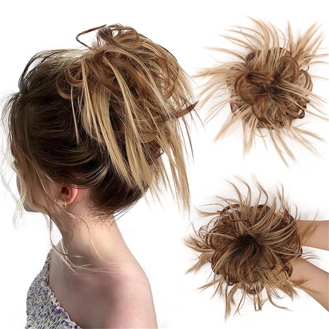 HMD Tousled Updo Messy Bun Hairpiece Hair Extension Ponytail with Elastic Rubber Band Updo Ponytail Hairpiece Synthetic Hair Extensions Scrunchies Ponytail Hairpieces for Women
