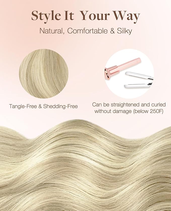 GOO GOO Invisi Edge Tape in Hair Extensions Human Hair, 18ET90A Natural Blonde Balayage10pcs injected with 10pcs classical tape ins, 24inch 50g, Virgin Remy Hair, Natural Look