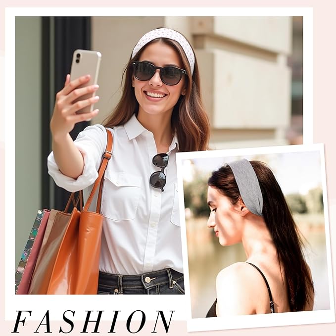 obeoby Floral Headbands for Women, Stripe Cherry Hairbands Non Slip Cotton Fashion Hair Bands for Teen Girls Valentines Gifts