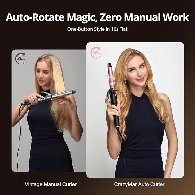 5 in 1 Automatic Rotating Curling Iron Set, CrazyMar Curling Wand Set - 5 Barrels (3/4,1,1/4 Inch) Dual Voltage Curling Wand for Professional Hair Styling, Travel, Ceramic Coating, Women Gifts