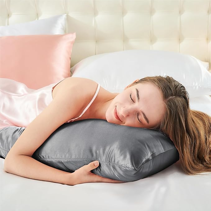 BEDELITE Satin Body Pillow Cover 2 Pack, Super Soft and Cooling Body Pillow Pillowcase for Hair and Skin, Breathable Silky Full Long Pillowcase Cover(20"x54", Dark Grey)