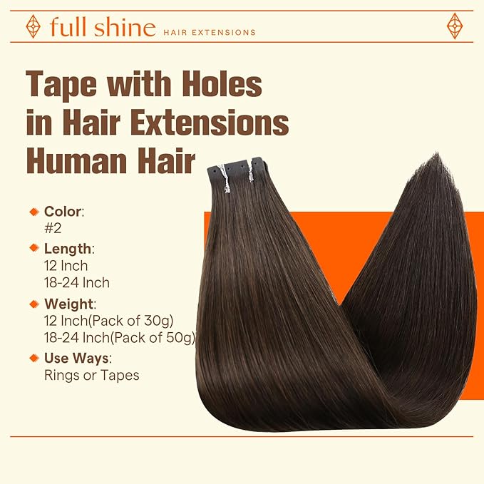 Full Shine Tape in Hair Extensions Color 2 Dark Brown 20PCS Tape Extensions Human Hair 50G 22INCH Invisible Seamless Skin Weft for Women Soft Remy Hair Extensions No Glue No Clips
