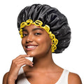 mikimini Black Shower Cap for Women, Men & Girls 1 Pack Reusable Double Layers Waterproof Bathing Shower Hat with Soft Comfortable PEVA Lining, non-fading, Stretchy Shower Cap