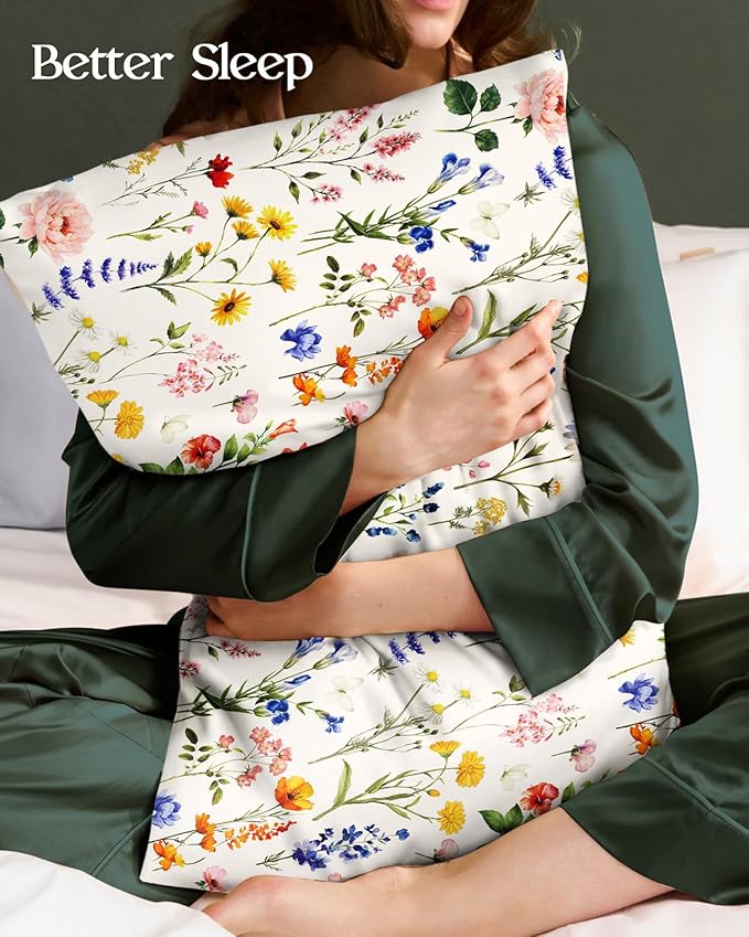2 Pack Mulberry Silk Pillowcase for Hair and Skin - Queen Size 20 x 30 Inches with Hidden Zipper New Retro Flower 19 Momme Soft Sleeping Silk Pillow Case for Women, Moms