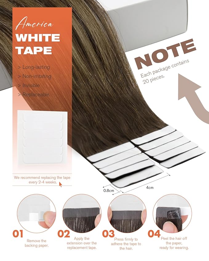 Sunny Hair Tape in Hair Extensions Real Human Hair Invisible Remy Hair Extensions Tape ins for Women Dark Brown Root to Caramel Blonde Balayage 22 inch 20Pcs 50G