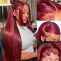 99J Burgundy Lace Front Wigs Human Hair 200 Density Straight 13x6 HD Transparent Lace Frontal Wigs Human Hair 22 Inch