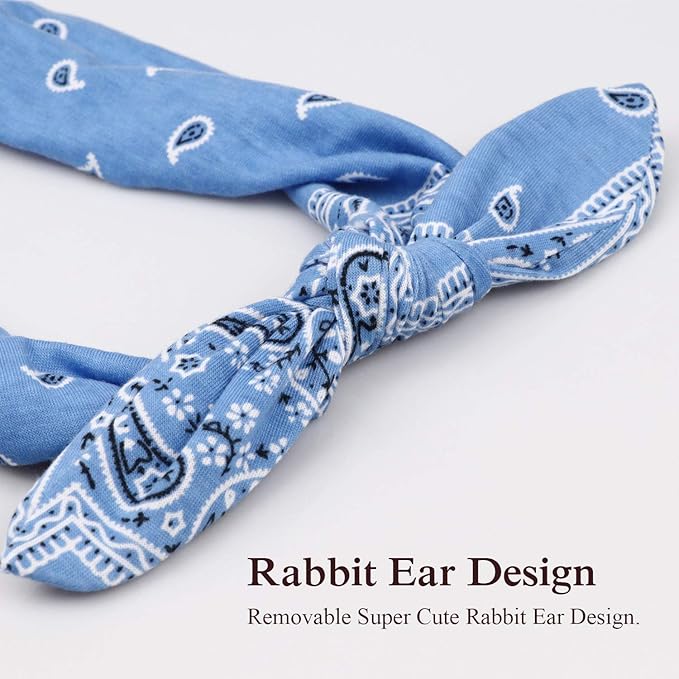 DRESHOW 6 Pack Wire Boho Headbands for Women with Rabbit Ears Bow Twist Headband Printed Vintage Wire Hair Holder