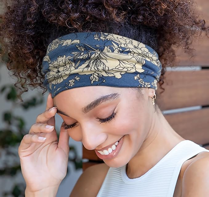 Huachi Wide Headbands for Women Non Slip, Thick Womens Floral Headbands Boho Elastic Hair Bands for Women's Hair, Stretchy Sweat Headband for Workout Running Working