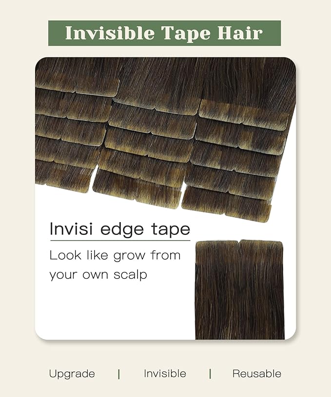 SURNEL Injection Tape in Hair Extensions Human Hair 16 Inch Chocolate Brown to Caramel Blonde Seamless Remy Invisible Tape in Extensions 20 Pcs 35g(#4274,16)