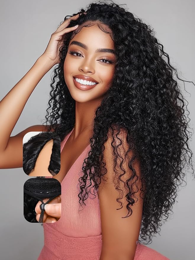 YIROO EasiContour V Part Wigs Human Hair Jerry Curly Glueless Human Hair Wigs Upgraded U Part Curly Wigs No Leave Out No Gel V Shape Clip in Half Wig Beginner Friendly Ready to Go Wig 18 inch