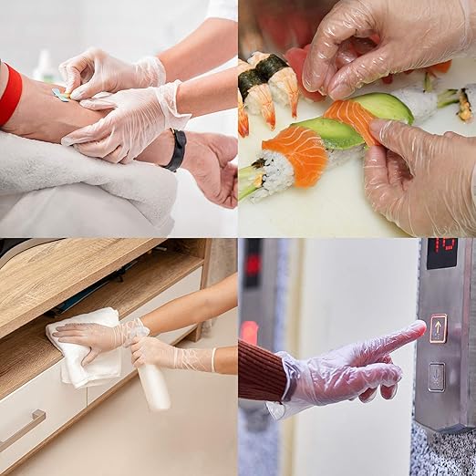 Disposable Medical Clear Vinyl Exam Gloves Industrial Gloves - Latex-Free & Powder-Free100PCS - Large
