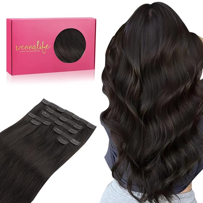 WENNALIFE Lace Seamless Clip in Hair Extensions Human Hair 7pcs Ultra Invisible 50% Thinner Seamless Clip Ins Dark Brown Natural Remy Hair 22 inch