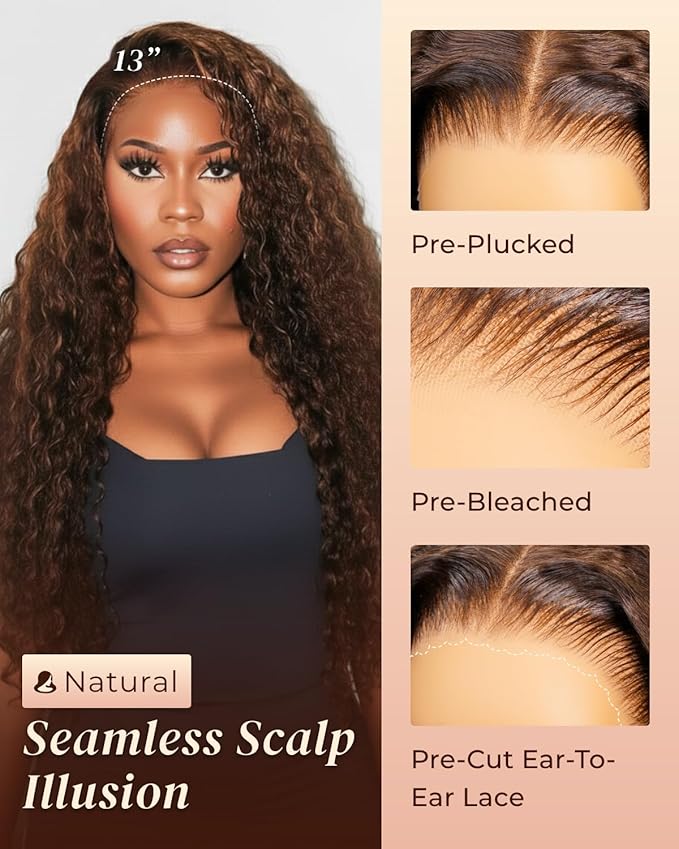 Arabella Chocolate Brown Lace Front Wigs Human Hair 13x6 Deep Wave Lace Front Wigs Human Hair Colored Deep Curly HD Lace Frontal Wigs for Women Pre Plucked with Natural Hairline 26 Inch