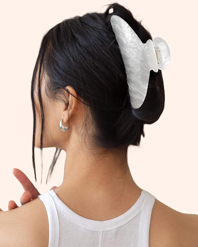 HAIMEIKANG Large Acetate 4 Inch Hair Claw Clip for Women - French Style Hair Claws for Thick Hair with Non-Slip Teeth, Hair Accessories for Updos, Buns & Ponytails
