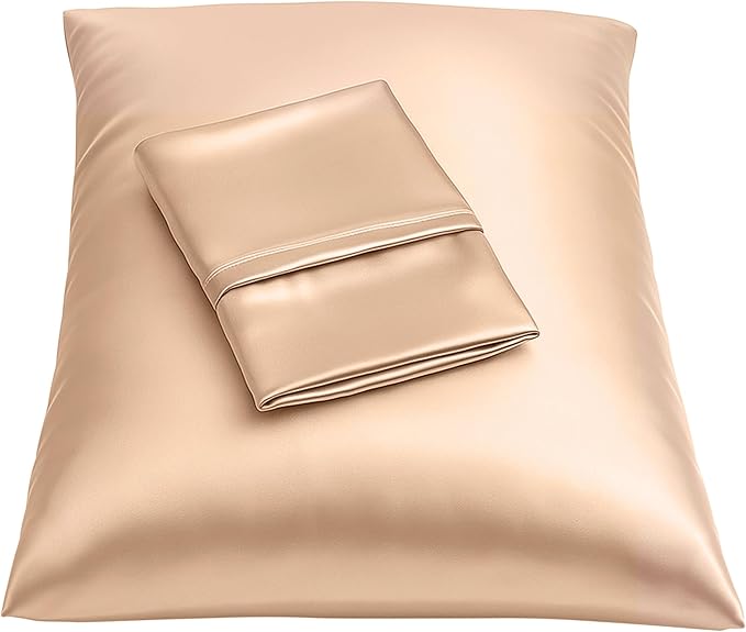 BLISSFORD Satin Pillowcase with Zipper, for Hair and Skin Care, Feels Soft and Cool Like a Silk Pillowcase, Satin Pillow Cases 2 Pack, Slik Pillow Cover, Champagne, King, Set of 2