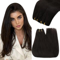 YoungSee 130G Weft Hair Extensions Human Hair Dark Brown Double Weft Human Hair Extensions Darkest Brown Sew in Extensions Thick Remy Hair 24 Inch