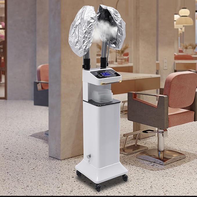 Nano Hair Steamer, Professional Micro Mist Hair Color Processor with 2 Vaporizing Caps, 650W Vertical Hair Care Machine with Rolling Wheels, Salon Spa Equipment for Deep Hair Care Repair, Hair Styling