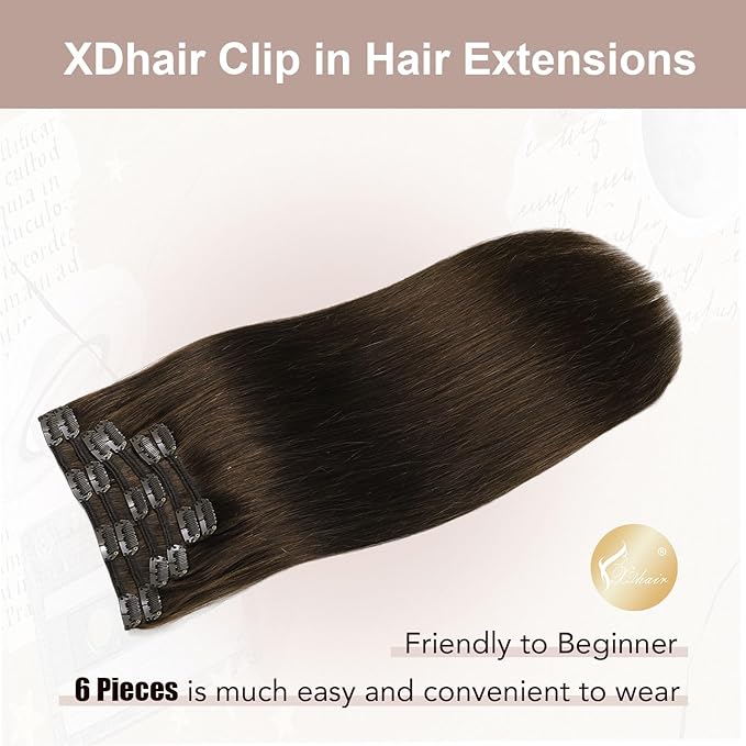 XDhair Clip in Hair Extensions 100g 14Inch Drak Brown Clip in Human Hair Extensions Straight Clip In Real Hair Extension for Women #2