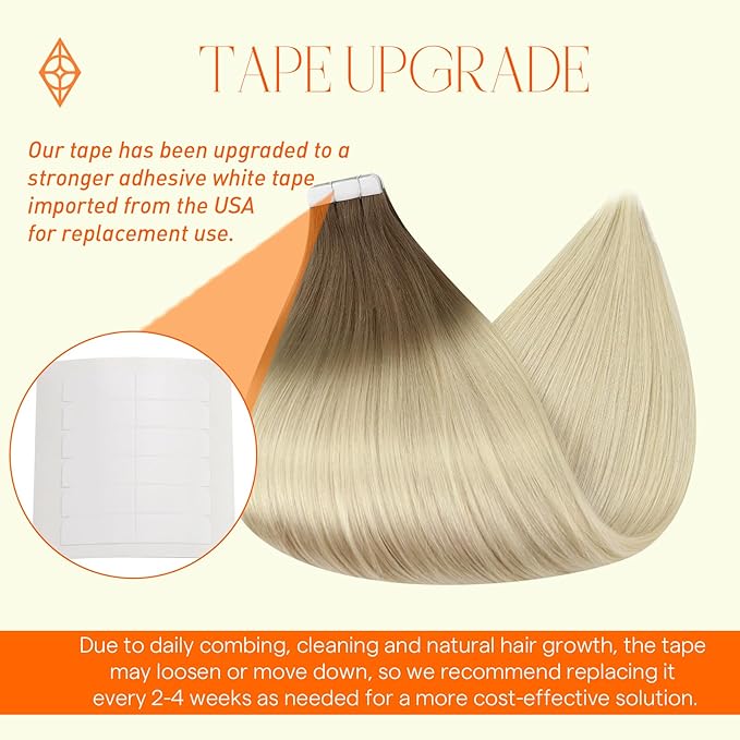 Full Shine Tape in Hair Extensions Color Ash Brown Ombre Platinum Blonde 12 Inch Balayage Seamless Tape in Hair Extensions Skin Weft Tape in Extensions 20 Pcs 30 Gram Add Volume