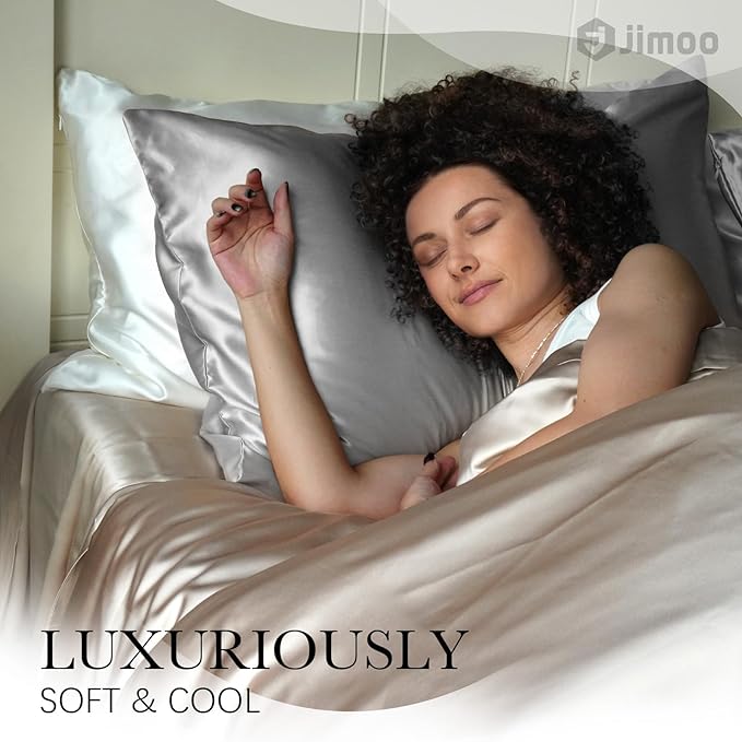 100% Mulberry Silk Pillowcase for Hair and Skin, 22 Momme Pure Natural Silk Pillow Case Both Sided with Zipper, Pillow Cover for Women Mom Men (Silver Grey, Standard 20''×26'', 2 Pack)