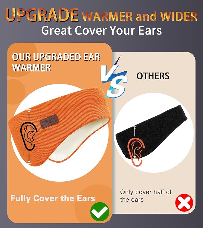 Winter Ear Warmer Headband for Men Women Double-Layer Knit Ear Muffs Cover with Fuzzy Lining for Running and Cycling (Orange, One Size)