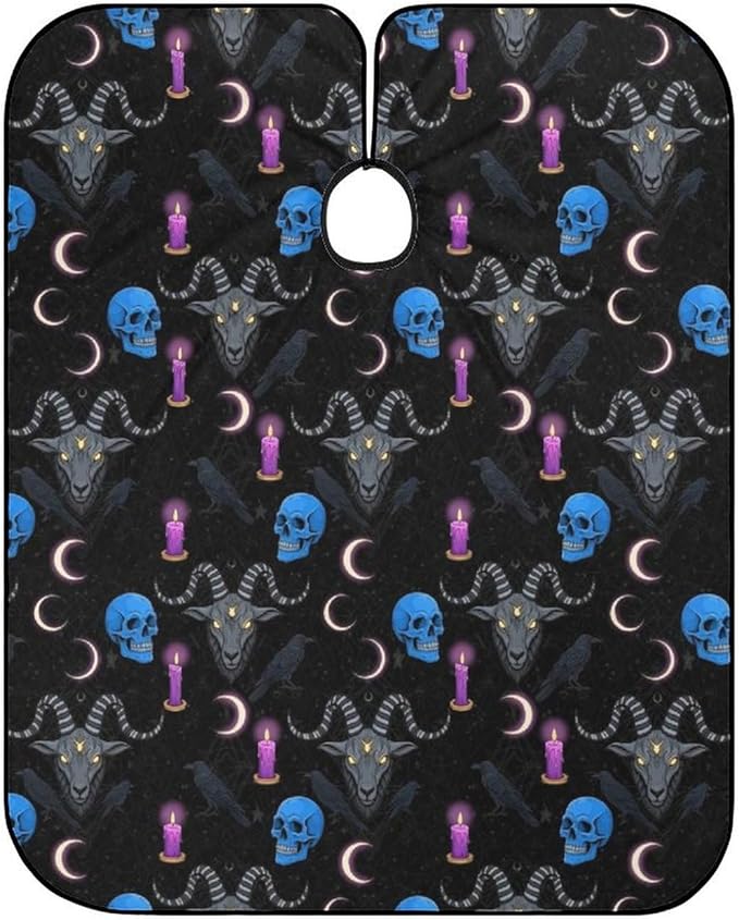 Salon Haircut Capes Goth Raven Skull Goat Haircuting Salon Cape Gown, Full Coverage Dyeing Salon Apron for Hair Cutting Styling, Easy Clean