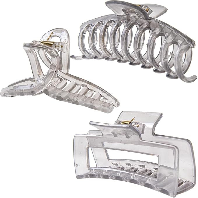 Large Hair Claw Clips for Thick/Fine/Thin Hair,Strong holding teeth interlocking Women Jaw Clips for Hair 3 Count In set(Smoky Grey)