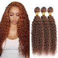 28 30 32 Inch Color #30 Human Hair Bundles Light Brown Water Wave Bundle Niegmeag Double Weft Peruvian Virgin Light Brown Wet and Wavy Bundle