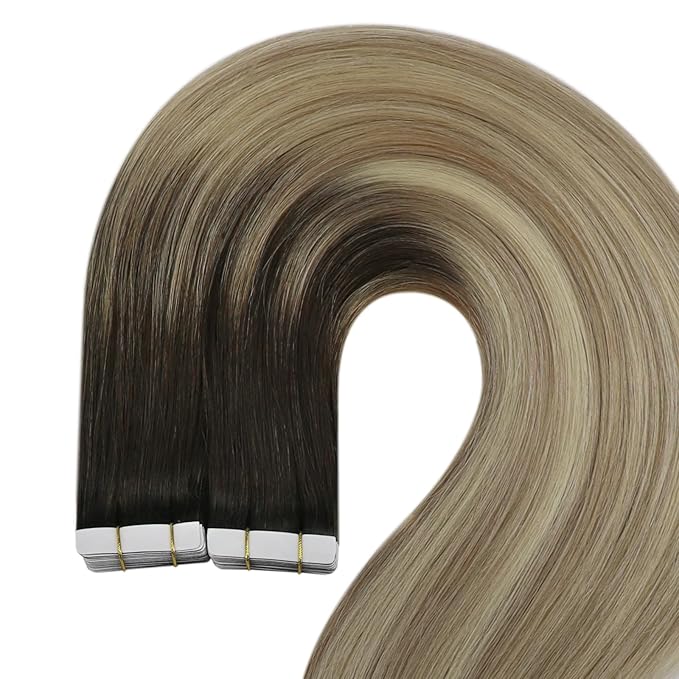 YoungSee Ombre Tape in Hair Extensions Human Hair 20 Inch Tape ins Human Hair Extension Balayage Dark Brown to Blonde with Brown Tape-in Extensions Real Hair Adding Hair Volume 20pcs 50g