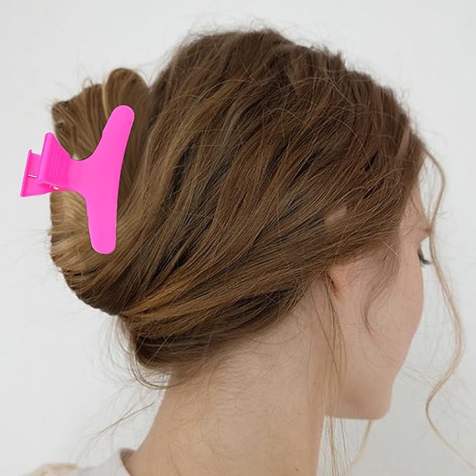 24 Pcs Pink and Hot Pink Butterfly Hair Clips for Styling and Sectioning - Pro Claws Clamps for Cutting, Coloring - Hair Accessories for Women Girls