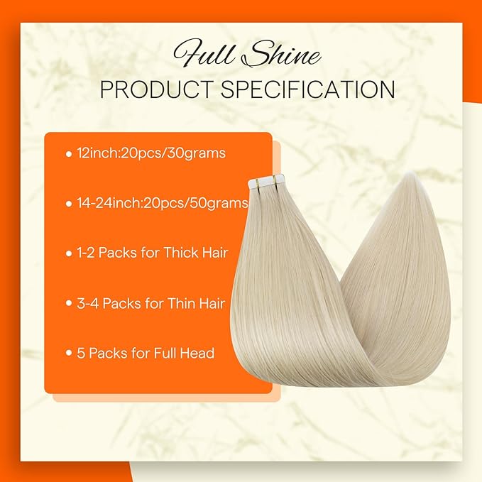 Full Shine Tape in Hair Extensions Silky Long Real Human Hair Color 60 Blonde 22 Inch Double Sided Tape Extensions Invisible Tape in Remy Human Hair 20 Pcs Skin Weft 50 Gram Straight Natural
