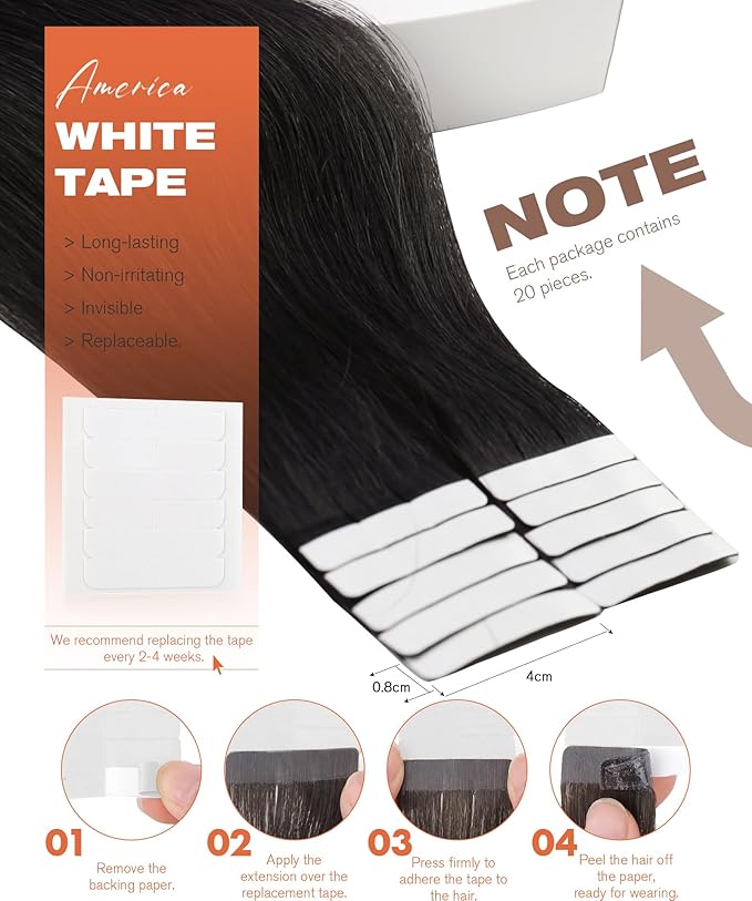 Sunny Hair Extensions Tape in Human Hair Natural Black Tape in Hair Extensions Human Hair 22 inch Remy Tape in Extensions Skin Weft 50g 20Pcs